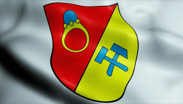 Illustration Waving Coat Arms Flag Ehrenfriedersdorf Germany Country — Stock Photo, Image