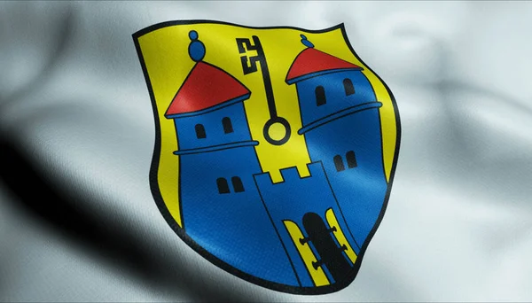 Illustration Waving Coat Arms Flag Haldensleben Germany Country — Stock Photo, Image