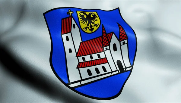 Illustration Waving Coat Arms Flag Leutkirch Allgau Germany Country — Stock Photo, Image