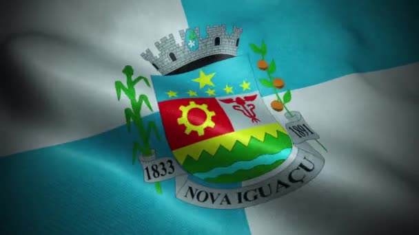 Bandera Brasil Ciudad Nova Iguacu Seamless Looping Waving Animation — Vídeo de stock