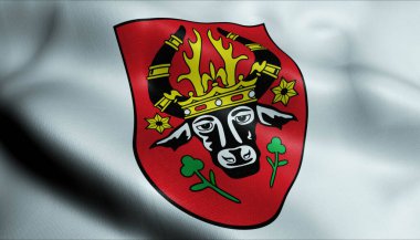 Parchim 'in (Almanya ülkesinin) el sallayan silah bayrağının 3D tasviri)