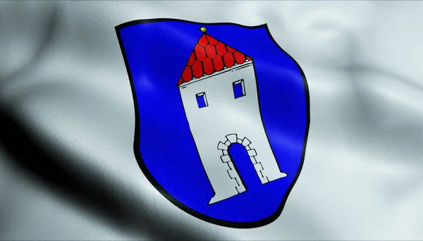 Illustration Waving Coat Arms Flag Richtenberg Germany Country — Stock Photo, Image