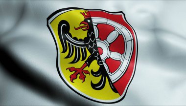 Seligenstadt 'ın (Almanya ülkesinin) el sallayan bir arma bayrağının 3D görüntüsü)