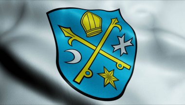 Seelow 'un (Almanya ülkesinin) el sallayan bir arma bayrağının 3D görüntüsü)