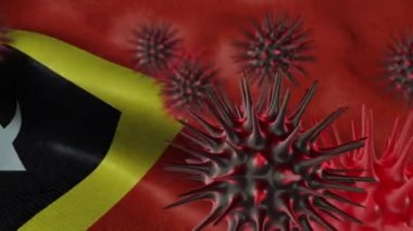 3 Boyutlu Coronavirus Hastalığı Dalgalanan Doğu Timor Leste Bayrağı