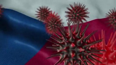 Sallanan Çek Cumhuriyeti Bayrağı Üzerine 3 Boyutlu Coronavirus Hastalığı 