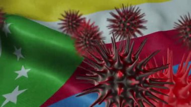 Sallanan Komoros Bayrağında 3 Boyutlu Coronavirüs Hastalığı