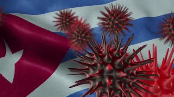 Doença Coronavírus Espalhamento Uma Bandeira Cuba Ondulada — Vídeo de Stock