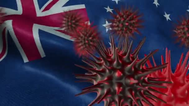 Doença Coronavírus Espalhamento Uma Bandeira Das Ilhas Cook Ondulada — Vídeo de Stock