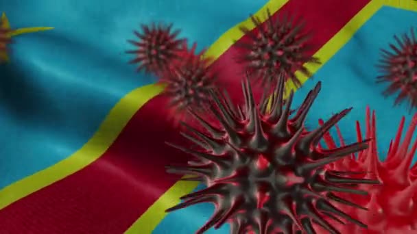 Εξάπλωση Της Νόσου Του Coronavirus Μια Κυματιστή Κονγκό Δημοκρατική Σημαία — Αρχείο Βίντεο