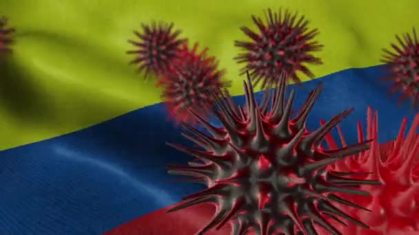 Maladie Coronavirus Propage Sur Drapeau Colombien Agitant — Video