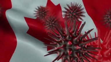 Sallanan Kanada Bayrağı Üzerine 3 Boyutlu Coronavirus Hastalığı