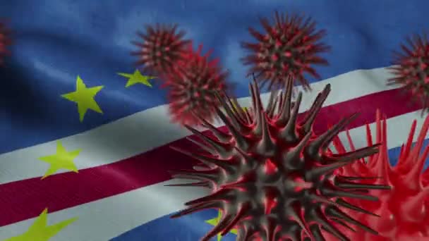 在飘扬的佛得角国旗上三维传播珊瑚病 — 图库视频影像