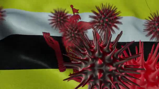 Difusión Enfermedad Por Coronavirus Una Bandera Brunei Ondeante — Vídeo de stock