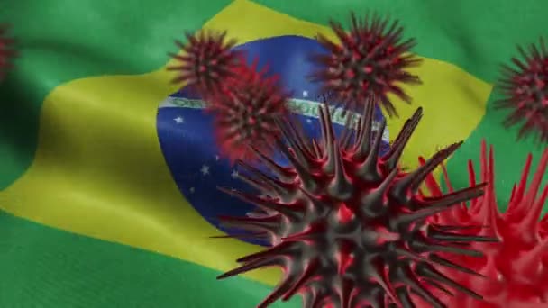 Terjesztése Coronavirus Betegség Egy Integető Brazília Zászló — Stock videók