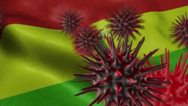 在飘扬的玻利维亚国旗上传播珊瑚病的3D图像 — 图库视频影像