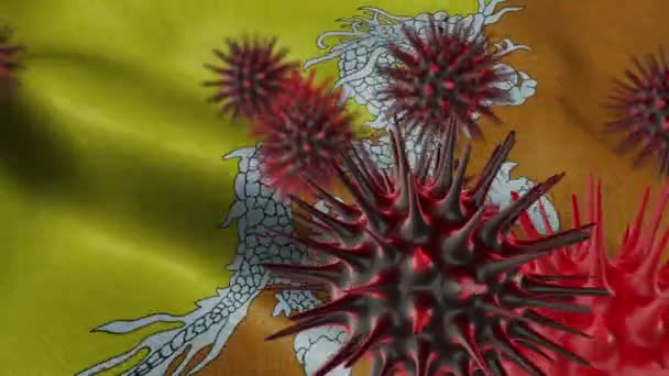 Εξάπλωση Της Νόσου Του Coronavirus Κυματιστή Σημαία Του Μπουτάν — Αρχείο Βίντεο
