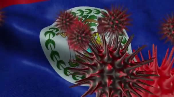 Difusión Enfermedad Por Coronavirus Una Bandera Belice Ondeante — Vídeo de stock