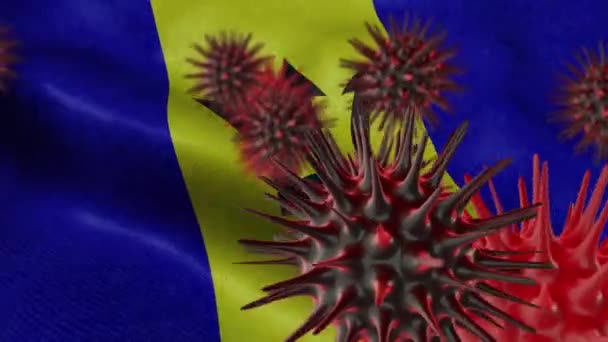 Difusión Enfermedad Por Coronavirus Una Bandera Barbados Ondeante — Vídeo de stock