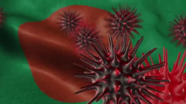 Terjesztése Coronavirus Betegség Egy Integető Bangladesi Zászló — Stock videók