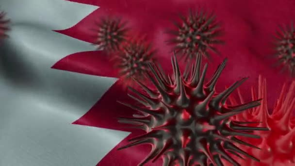 Verbreitung Der Coronavirus Krankheit Auf Wehender Bahrain Flagge — Stockvideo