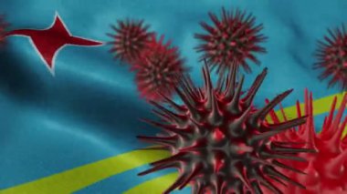 Dalgalanan Aruba Bayrağında 3 Boyutlu Coronavirus Hastalığı