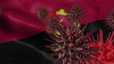 Dalgalanan Angola Bayrağı Üzerine 3 Boyutlu Coronavirus Hastalığı