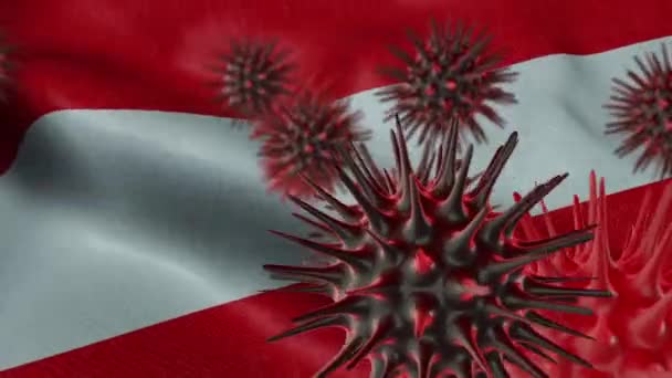 3Dは オーストリアの旗にコロナウイルス病を広める — ストック動画