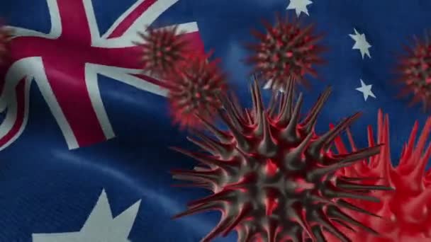 Difusión Enfermedad Por Coronavirus Una Bandera Australia Ondeante — Vídeo de stock