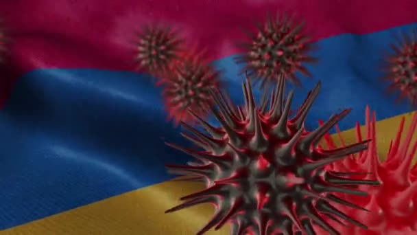 Difusión Enfermedad Por Coronavirus Una Bandera Armenia Ondeante — Vídeos de Stock