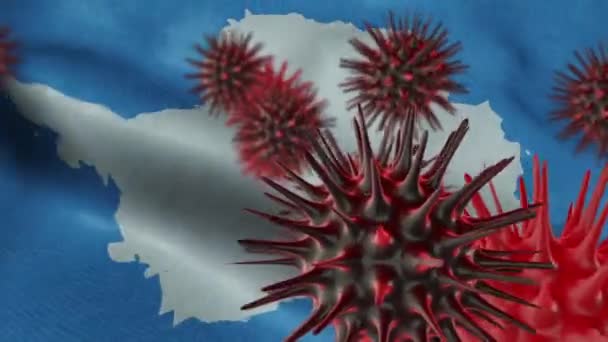 Doença Coronavírus Espalhamento Uma Bandeira Acenando Antártida — Vídeo de Stock