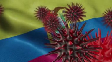 Dalgalanan Ekvador Bayrağında 3 Boyutlu Coronavirus Hastalığı