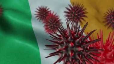 Sallanan İrlanda Bayrağında 3 Boyutlu Coronavirüs Hastalığı