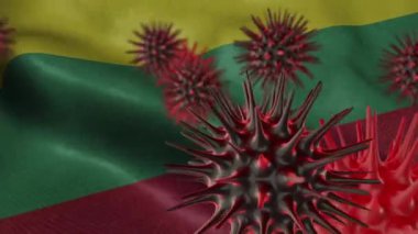 Sallanan Litvanya Bayrağı Üzerine 3 Boyutlu Coronavirus Hastalığı