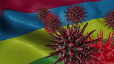 Sallanan Mauritius Bayrağında 3 Boyutlu Coronavirus Hastalığı