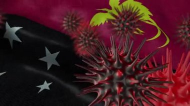 Dalgalanan Papua Yeni Gine Bayrağında 3 Boyutlu Coronavirus Hastalığı