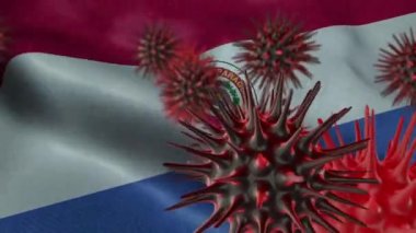 Sallanan Paraguay Bayrağı Üzerine 3 Boyutlu Coronavirus Hastalığı