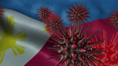 Dalgalanan Filipinler Bayrağında 3 Boyutlu Coronavirus Hastalığı