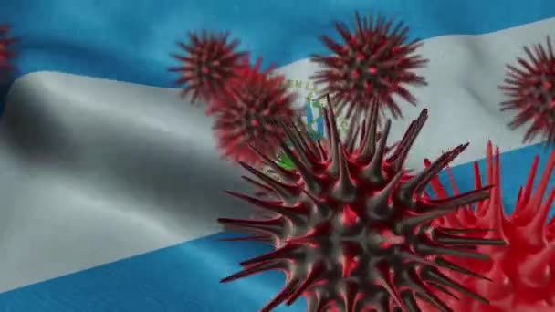 Verbreitung Der Coronavirus Krankheit Auf Schwenkender Salvador Flagge — Stockvideo