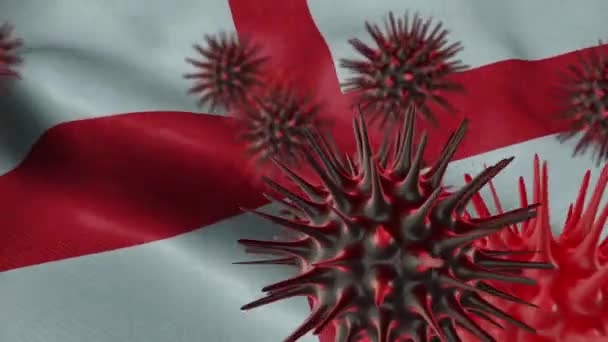 Difusión Enfermedad Por Coronavirus Una Bandera Inglaterra Ondeante — Vídeo de stock