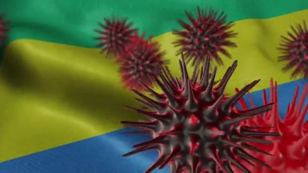 Verspreiden Van Coronavirus Ziekte Een Golvende Gabon Vlag — Stockvideo