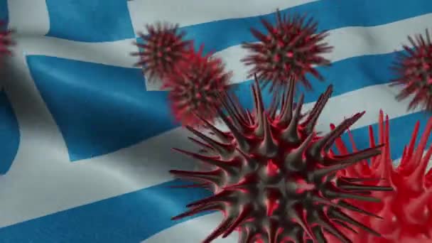 Terjesztése Coronavirus Betegség Egy Integető Görögország Zászló — Stock videók