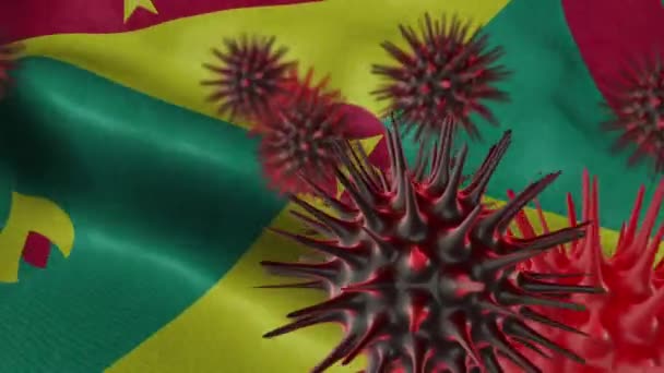 Sallanan Bir Grenada Bayrağında Boyutlu Coronavirus Hastalığı — Stok video