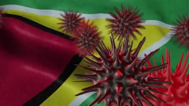 振動するガイアナの旗の3D拡散コロナウイルス病 — ストック動画
