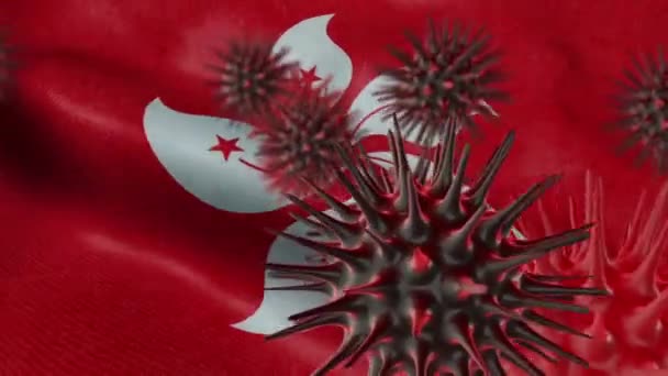 Spridning Coronavirus Sjukdom Viftande Hongkong Flagga — Stockvideo