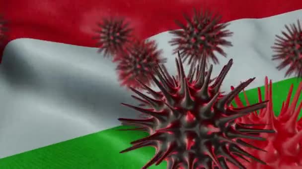 3Dは 波状ハンガリー国旗にコロナウイルス病を広める — ストック動画