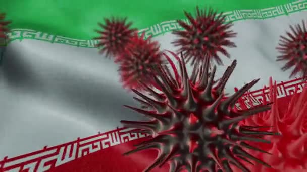 3Dは 波状イランの旗にコロナウイルス病を広める — ストック動画