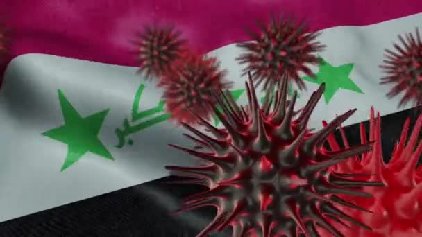 在飘扬的伊拉克国旗上传播珊瑚病的3D图像 — 图库视频影像