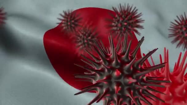 Diffusione Della Malattia Coronavirus Una Bandiera Sventolante Del Giappone — Video Stock