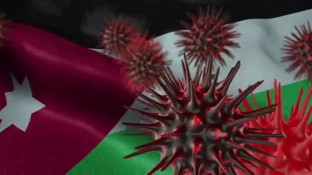 Maladie Coronavirus Propage Sur Drapeau Jordanien Agitant — Video